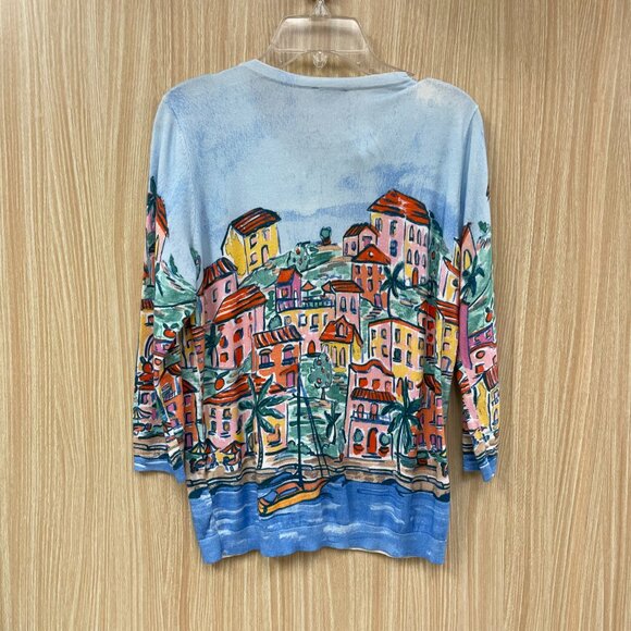 Talbots Blue Charming Cardigan Size Medium Petite - Picture 2 of 5